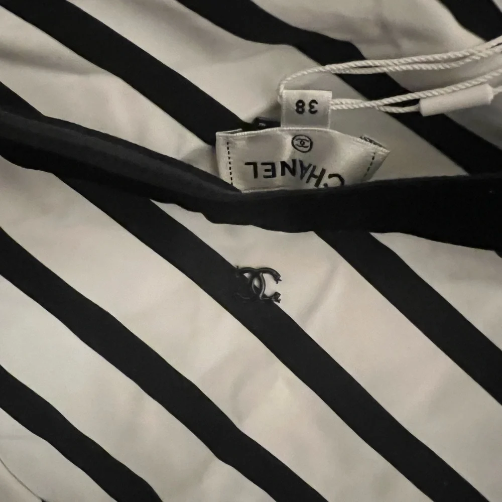 CHANEL one piece swimsuit black and white strip, Sz 38
